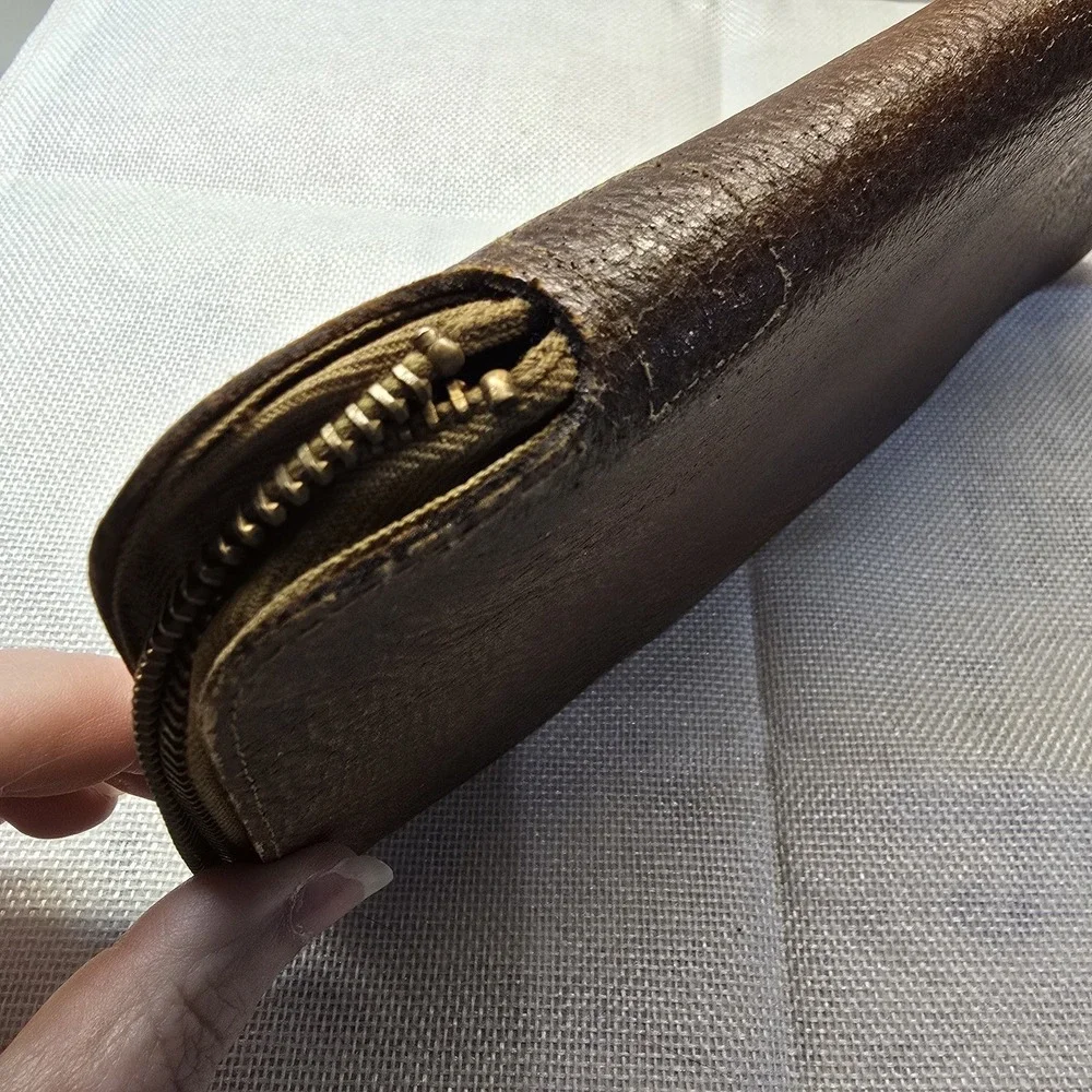 Vtg 1951 Midland‎ Co-Op Advertising Leather Valuable Documents Folder Zipper